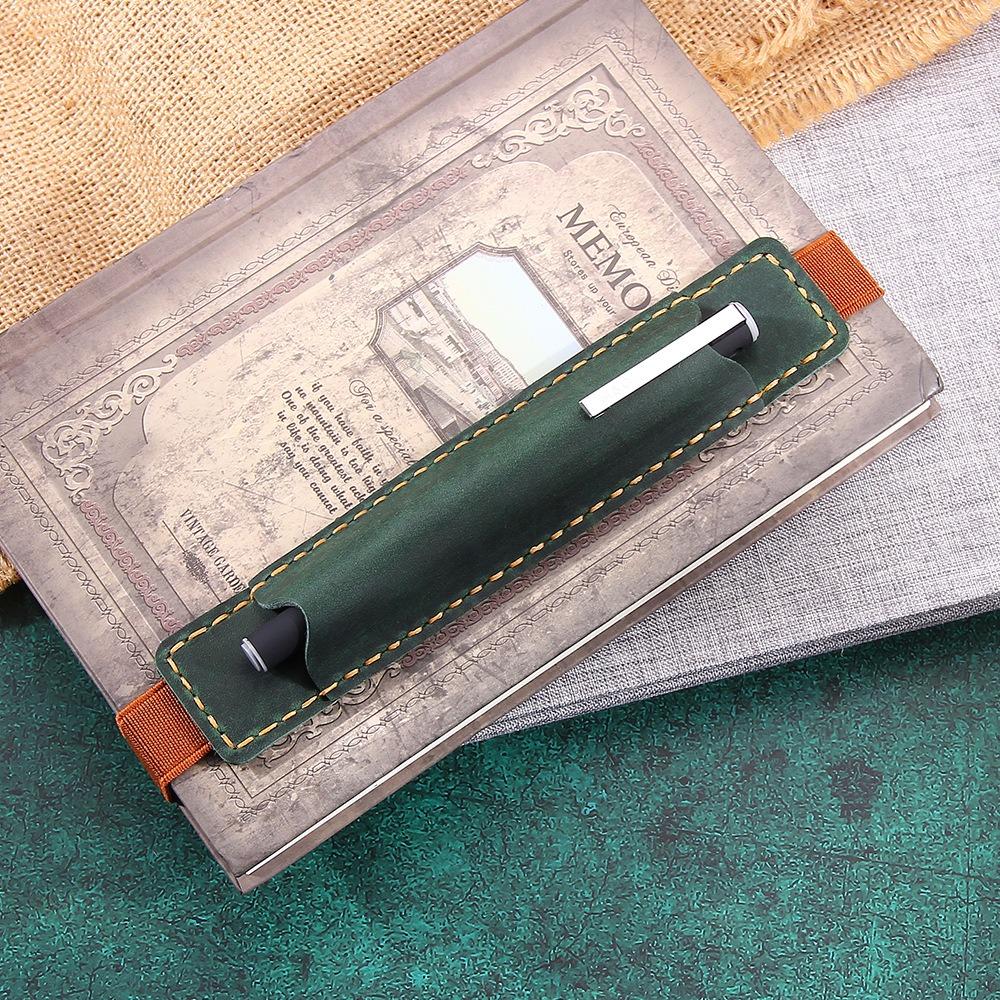 Elastic Band Pen Case Holder Crazy Horse Leather Portable Pen Pouch Leather Pencil Bag  Anime Fan