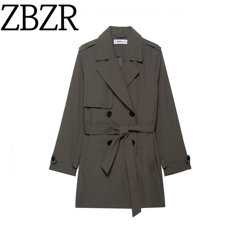 Zbzr Autumn New Women Clothes Western Style Fashion Simple Hydrophobic Windproof Double Placket Trench Coat 8073256-