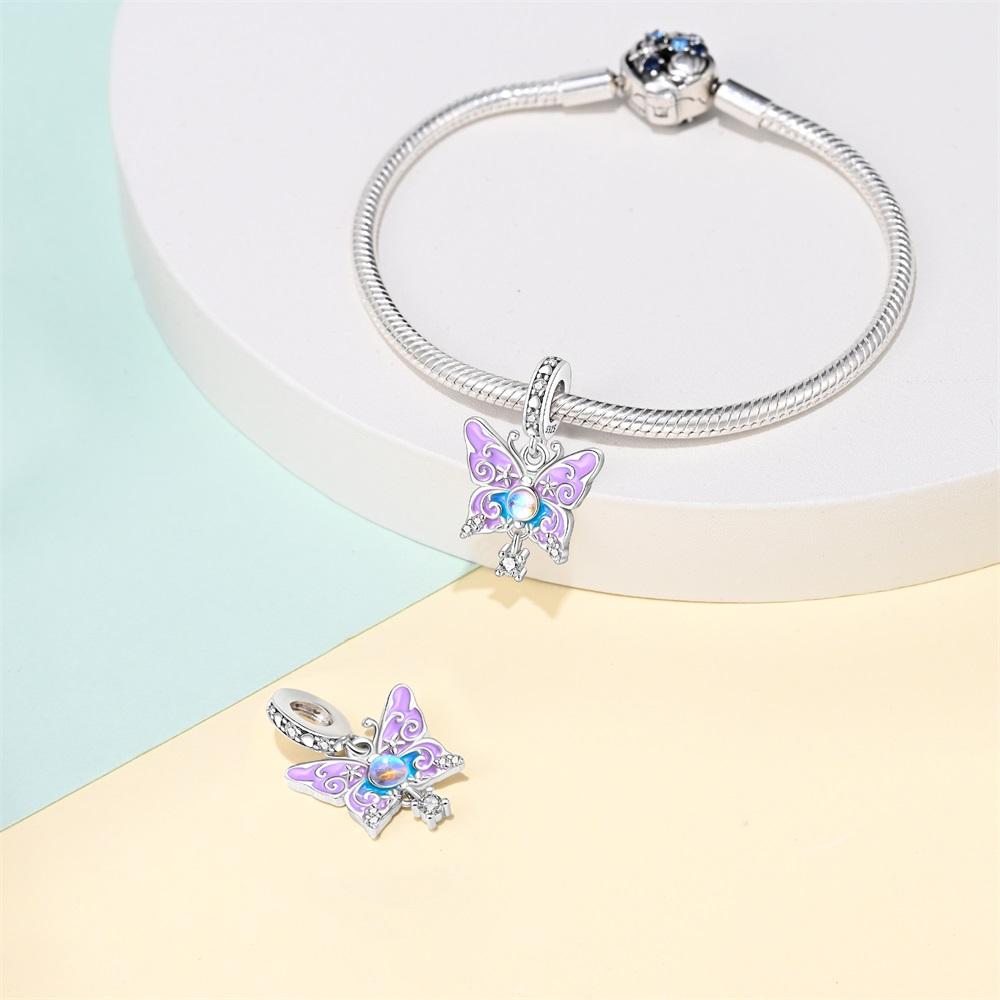 Original Charms Copper Purple Butterfly Beads Beads Fit Bracelet Women Jewelry Making Diy Gift