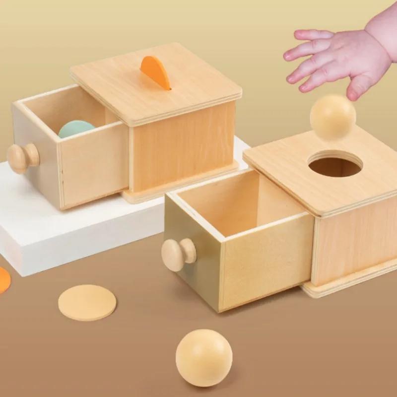 Kid Educational Toy Children Montessori Object Permanence Box Hammer Box Macaron Wooden Toys Coin Ball Sensory Matching Toys