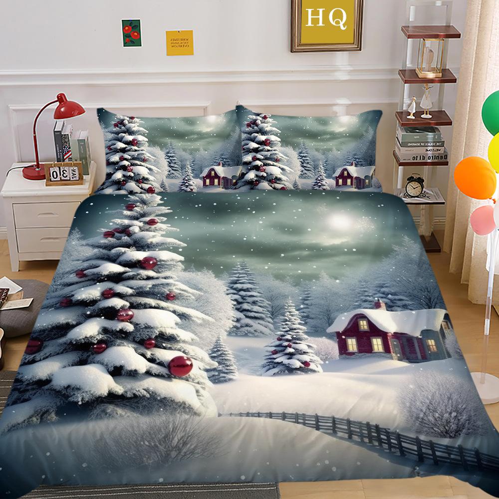 Christmas Digital Printing 3D Printing Polyester Pillowcase Quilt Cover Two Or Three-Piece Set