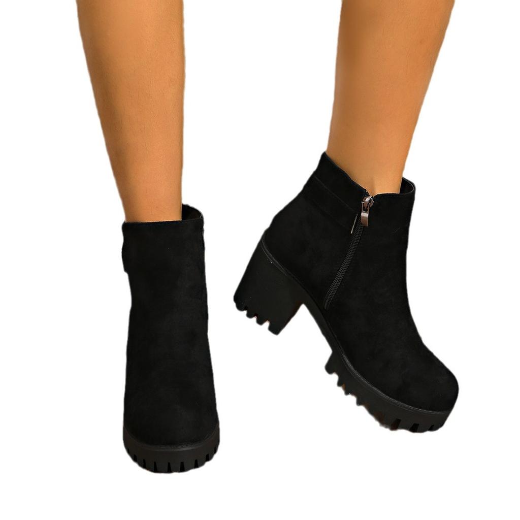 Thick more short boots women's new matte leather suede round head thick-soled British Martin boots large size women's shoes