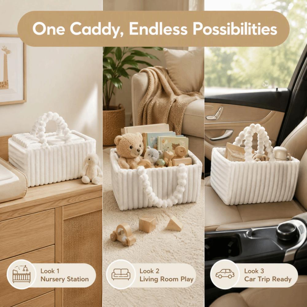 Large Capacity Baby Diaper Organizer Plush Flannel Mommy Storage Bag Cozy Nappy Organizer Bag Car