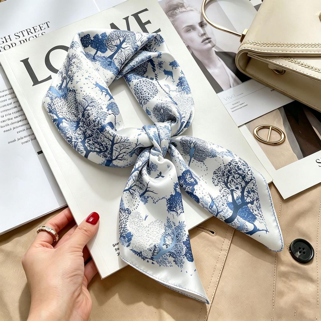 Spring and Autumn thin flight attendant occupation small scarf headscarf small square scarf female foreign style literary Korean versatile cartoon sil