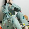 Women Pajamas Loose Leisure Two-piece Green Avocado Lady Nightclothes Kit for Home