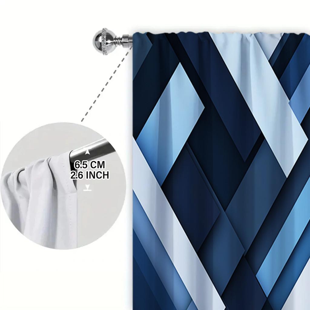 2 Stück Blaue Geometrische Form Gedruckter Vorhang für Heimdeko - Stangentaschen-Fensterbehandlung für Schlafzimmer, Büro, Küche