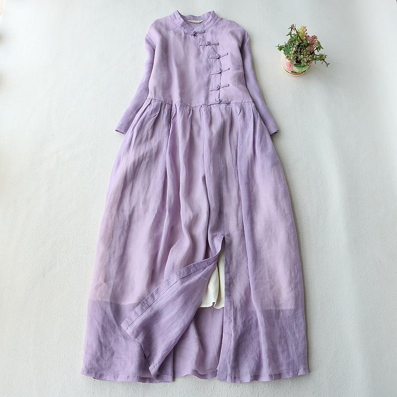

Spring and Summer Stand up Collar Button button Dress M фиолетовый
