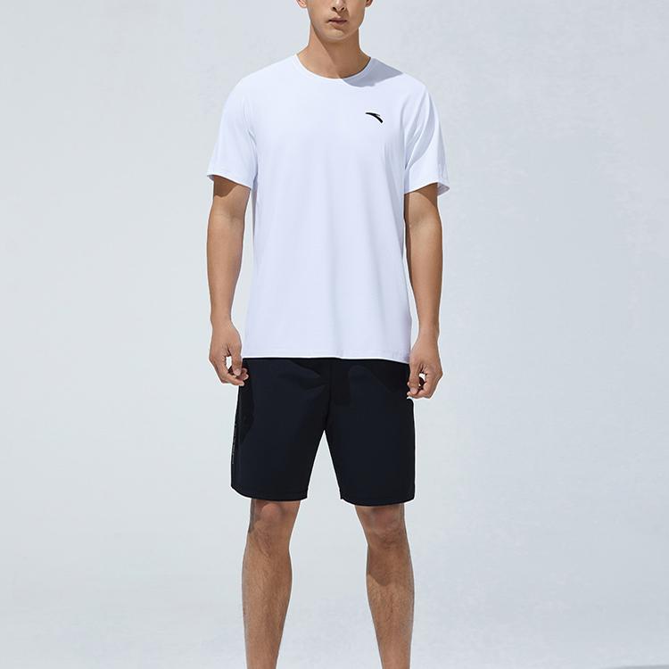 Anta Solid Color Pullover T-Shirt And Mid-Waist Straight Leg Shorts Casual Sports Set Men Sets White 952327202-1