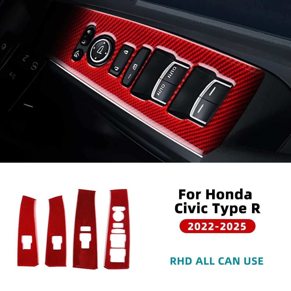 Carbon Fiber Style Window Lift Button Frame for Honda Civic 11th Gen Type-R FL5 2022-2025 For RHD Red Carbon чёрный