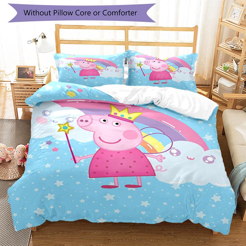 3pcs Peppa Pig Bedding Set Duvet Cover Closure Includes 1 Duvet Cover & 2 Pillowcases, Soft and Comfortable for All Seasons.