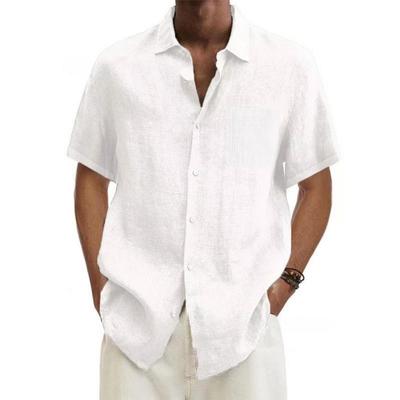 Men Cotton Linen Men's Short-Sleeved Shirts Summer Solid Color Turn-down Collar Casual Beach Style Plus Size Tops