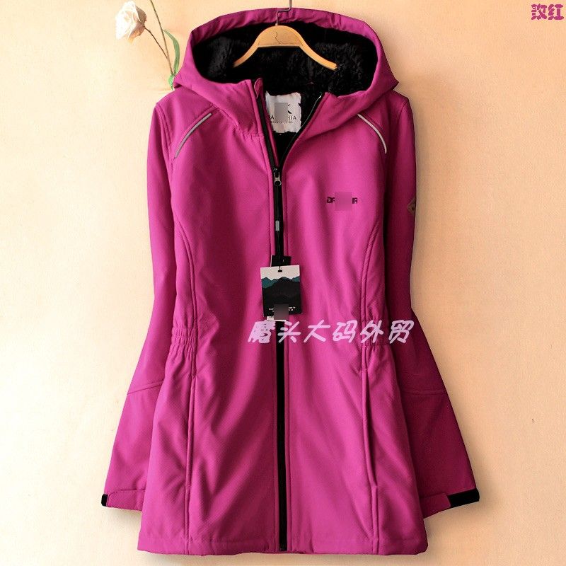 

США Осень и Зима Женский Большой Размер Средней Длины Длинный Водонепроницаемый Ветрозащитный Утепленный Худи Куртка для Активного Отдыха Флисовая Подкладка Rose Red S