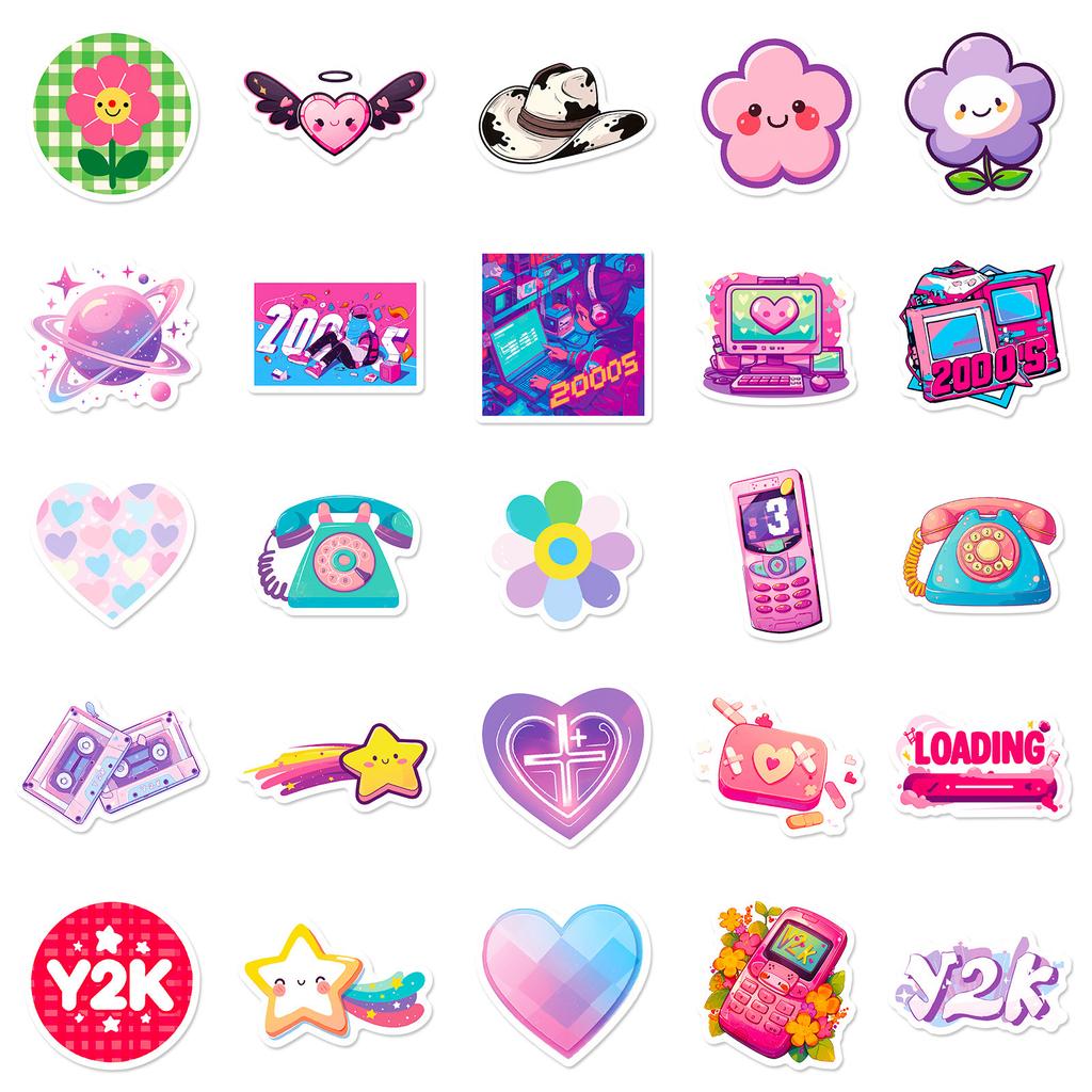 50 Pink Cute Style Macaron Color Graffiti Stickers Y2K Millennium Style Decorative Luggage Water Cup