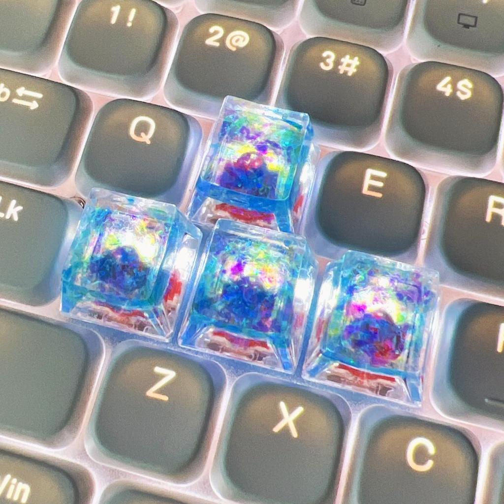 Handmade Translucent Shell Resin Keycaps for Mechanical Keyboards - Colorful Cross-Axis Design