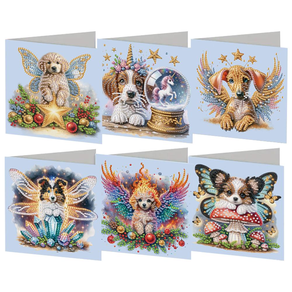 6Pcs Cute Cartoon Diamond Mosaic Festival Gift Cards Rinestone Embroidery Arts Craft Cards Kit for Friend Family Lover
