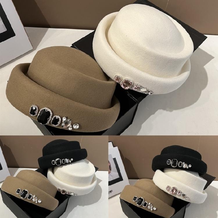 Women Felt Top Cap Girls Chauffeur Hat Adult Felt Beanie Winter Casual Headdress