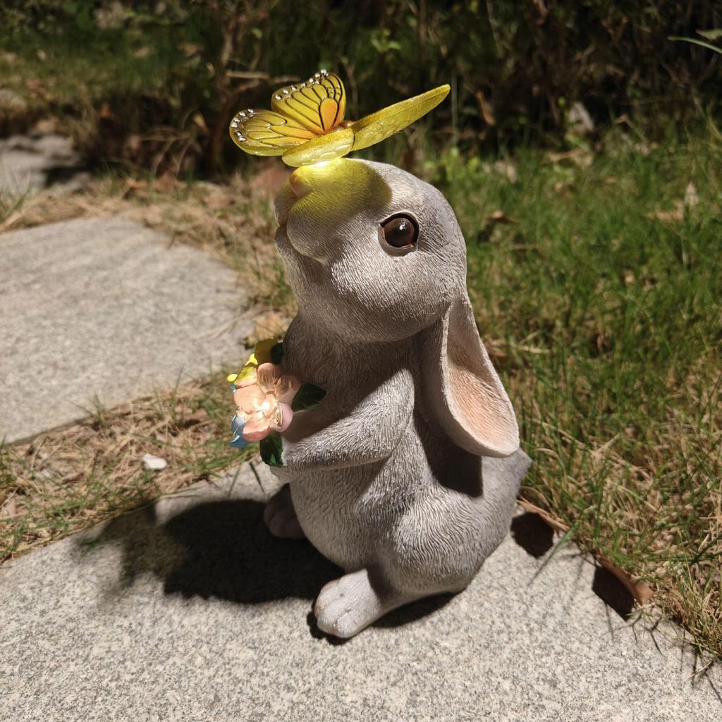 Solar Rabbit Statue: Creative Cartoon Garden Ornament for Courtyard Landscaping