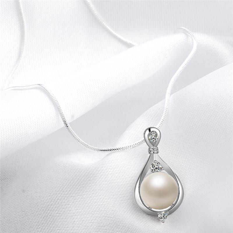 Fashion Jewelry Silver Plated Crystal Pearl Pendant Necklace Chain Women Gift
