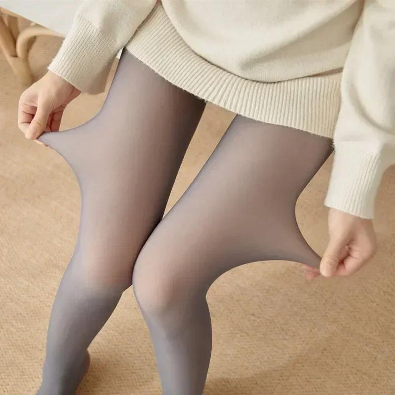 Winter Women's Pantyhose Resile Thermal Stockings Leggings Fake Translucent Warm Plush Fleece Tights Flawless Leggings Socks