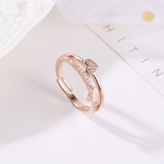 Women Open Ring Rhinestone Heart Adjustable Hollow Smooth Romantic Love Polished Anniversary Gift Wedding Ring Daily Prom Finger Ring Jewelry