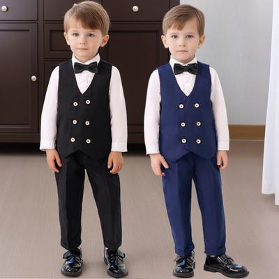 Kids Vest Suit Set Spring Flower Boy Wedding Outfit Baby Birthday Photography Blazer School Children Piano Performance Costume Age 2-12