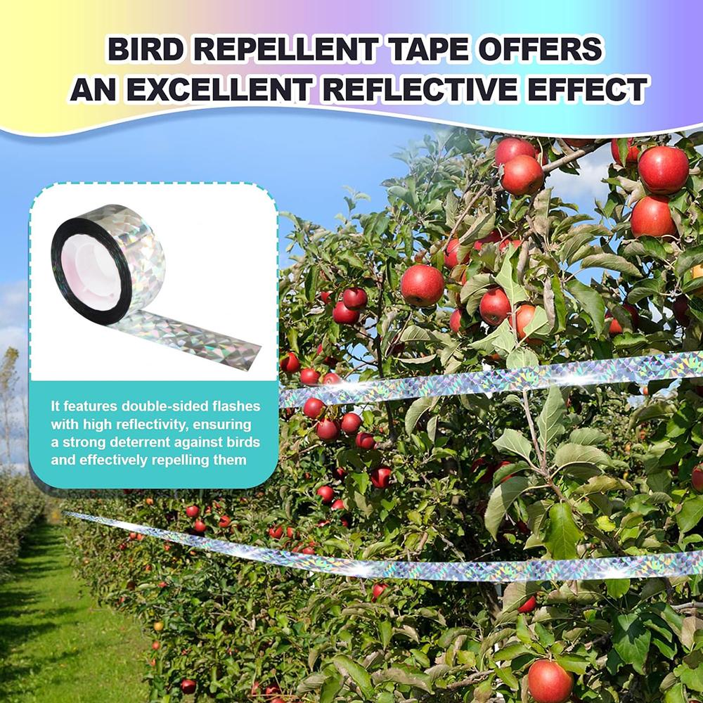 2 Roll Reflective Bird Scare Tape Double Side Bird Repellent Ribbon
