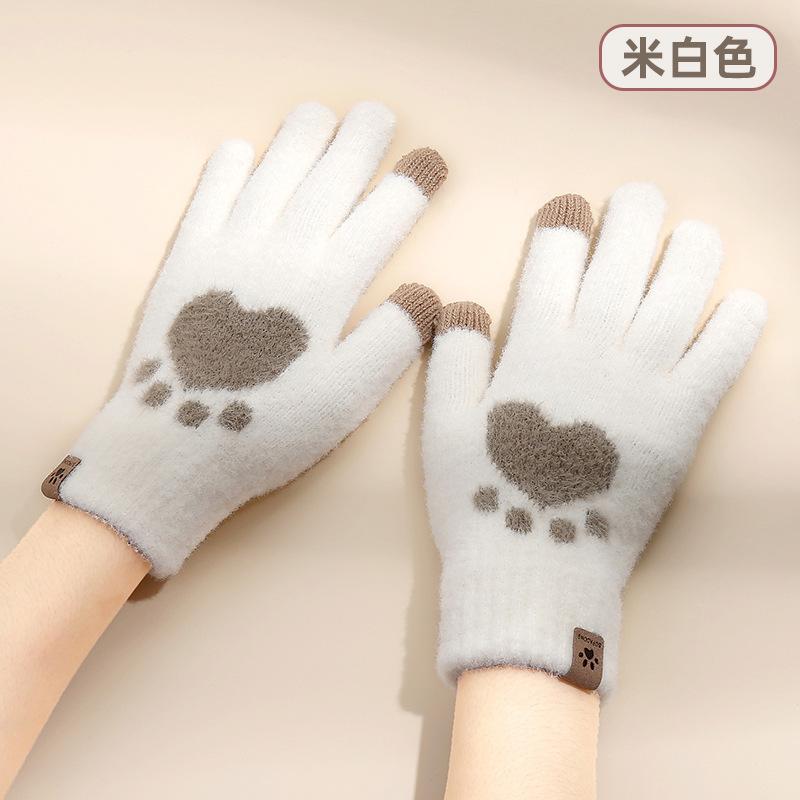 Women's autumn and winter plush knitted gloves warm and cold-proof plush imitation mink cartoon cute touch screen fashion