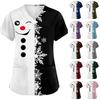 Women's V-Neck Short Sleeve Scrub Top with Christmas Print, Casual Caregiver Uniform