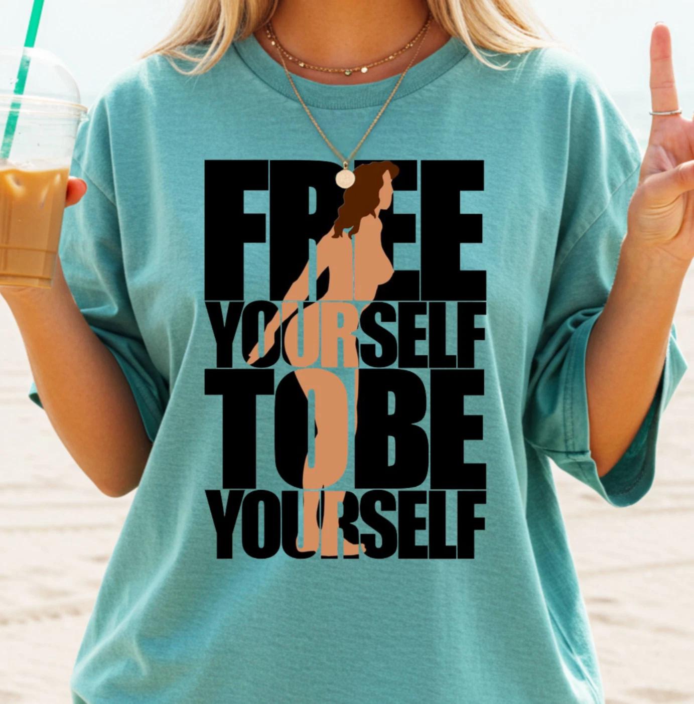 Free Yourself To Be Yourself T-shirt | Nudist and Naturist Tee, Beachwear L