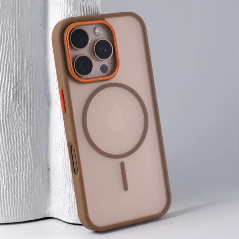 Luxury Simple for Magsafe Phone Case for iPhone 16 15 14 Plus 13 12 11 Pro Max Matte Hit Color Wireless Charge Hard Bumper Cover