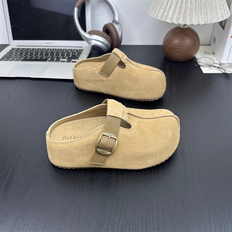 Platform Slippers Woman Retro Thick Bottomed Bag Head Belt Buckle Slippers Women's Heightened Bag Head Slippers about 6cm High