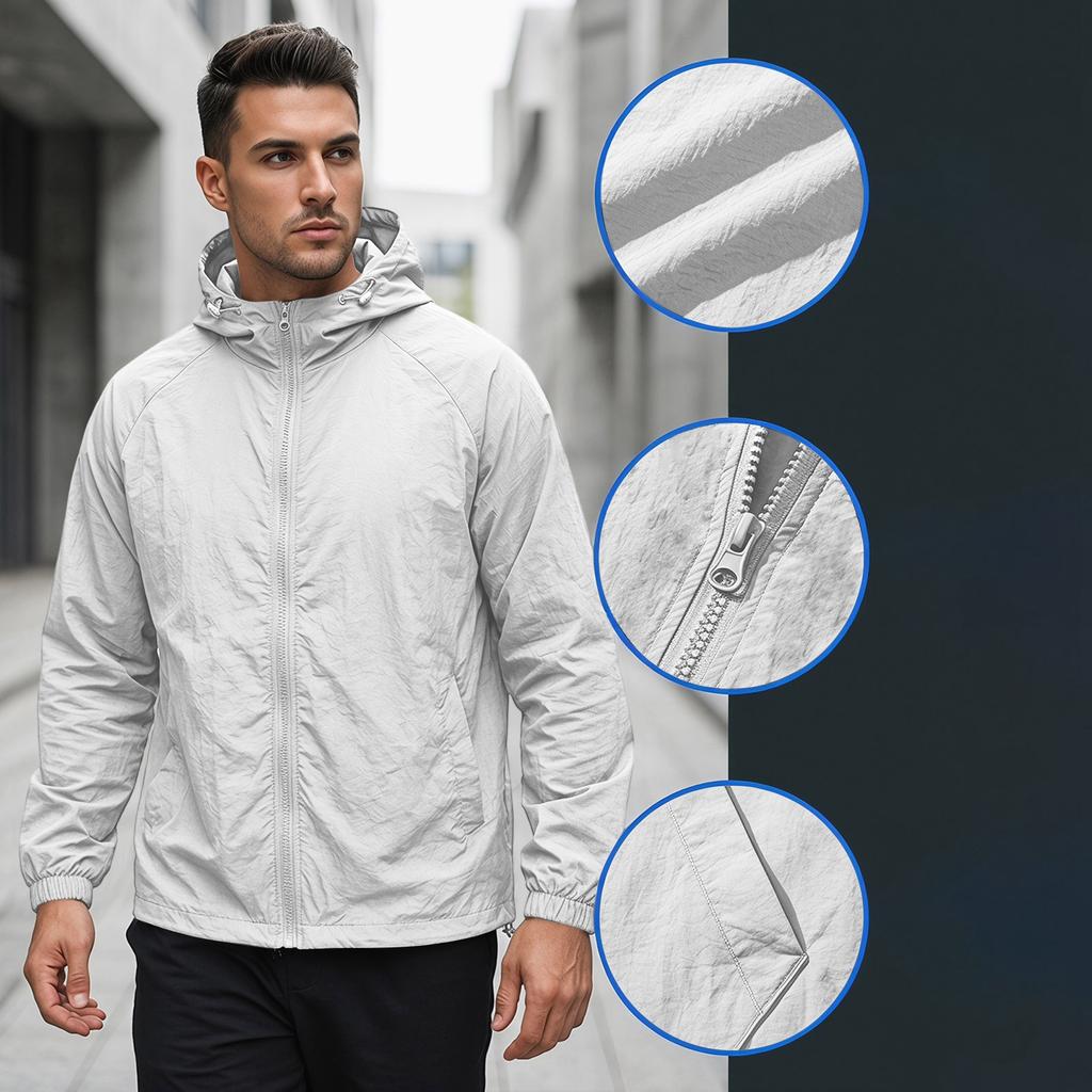 Men's Summer Lightweight Hoodie Jacket Quick Dry Breathable Sun Protection Jacket Thin Outdoor Windbreaker with Hood and Full Zip