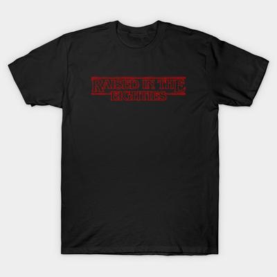 Men Black Print T-shirt Raised In The Eighties No-Cut Transfer Paper Print Cotton Tshirt