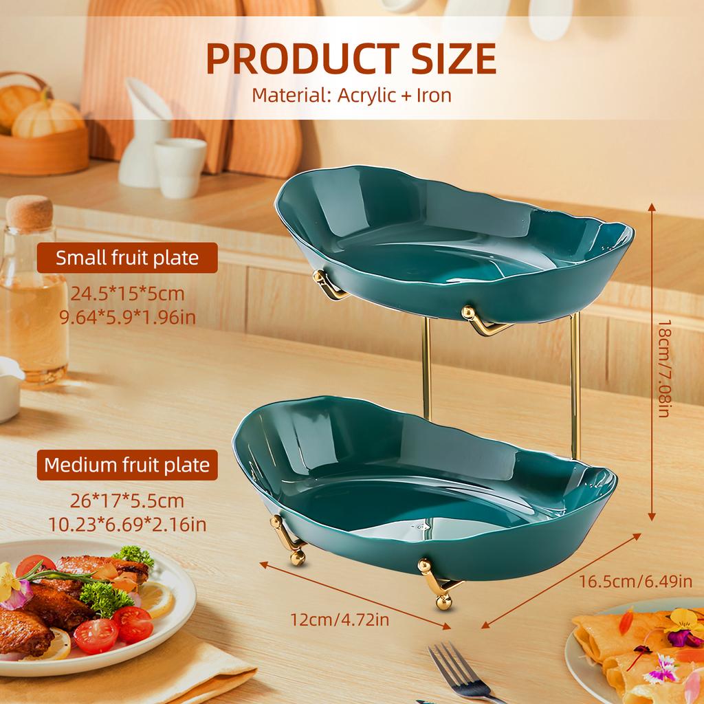 Fruit Bowl for Kitchen Counter 2 Tier Acrylic Fruit Basket with Serving Bowls and Metal Stand