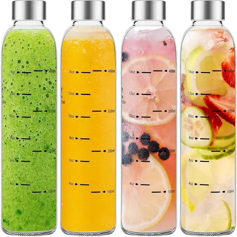 

500ml Glass Water Bottle with Time Marker Leakproof Drinking Bottle BPA Free Portable Fitness Water Cup for Outdoor Travel 500ml