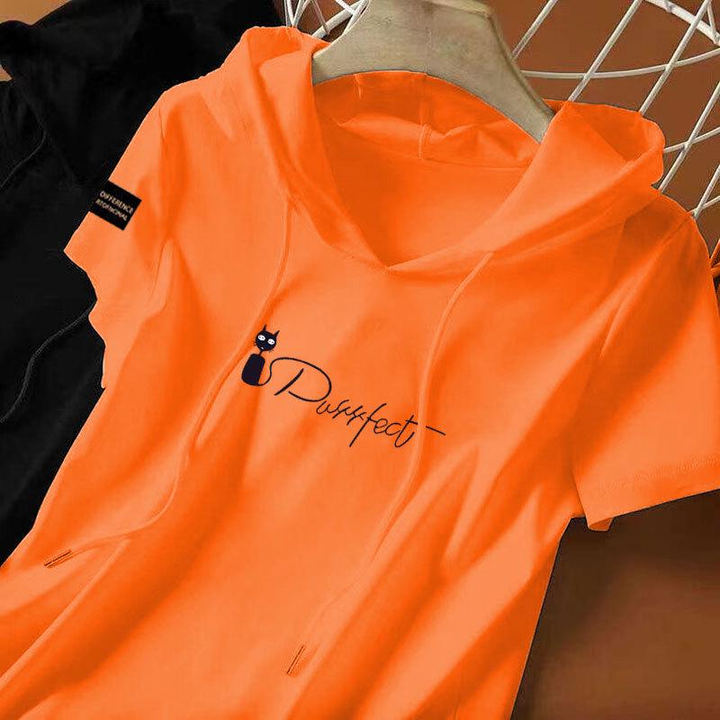 

Women s Ethnic Style Hooded Cotton T-Shirt - Short Sleeve, Casual & Loose Fit L (100-110 jin) зелёный