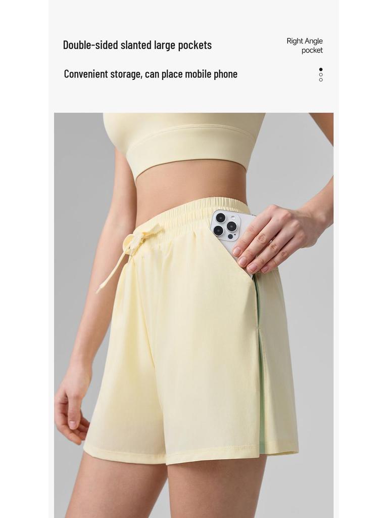 Women's Quick-Dry Sports Shorts, Anti-Exposure, Breathable with Pockets, Color-Blocked Fitness Bermudas.