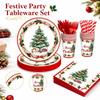 Vintage Christmas Plate Set Disposable Party Tableware - Holiday Themed Cups and Napkins for Festive Celebrations