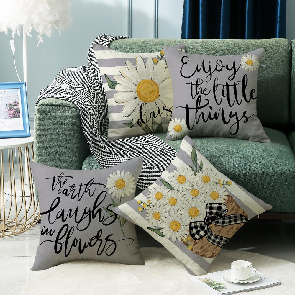 Spring Combination Pillow, Simple Letter Print, Sofa Pillow, Bedside Cushion, Linen Pillow