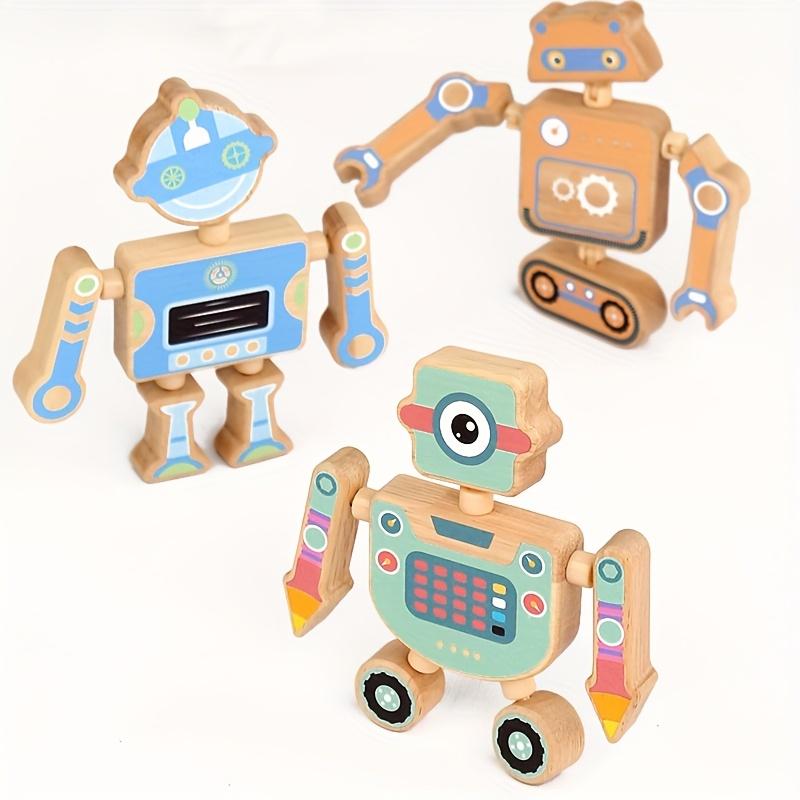 New Wooden Assembled Robot Toys, Fun Snap Design, 4 Different Robots Desktop Game, Christmas Easter Gift for Boys And Girls Over 3 Years Old