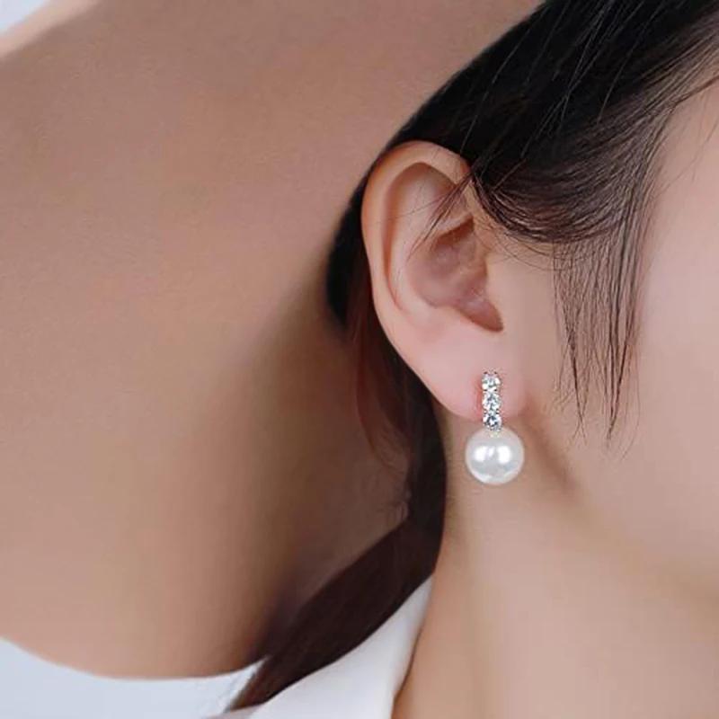 Huitan Simulated Pearl Women Drop Earrings with Bright CZ Luxury Accessories for Wedding Versatile Trendy Party Daily Jewelry