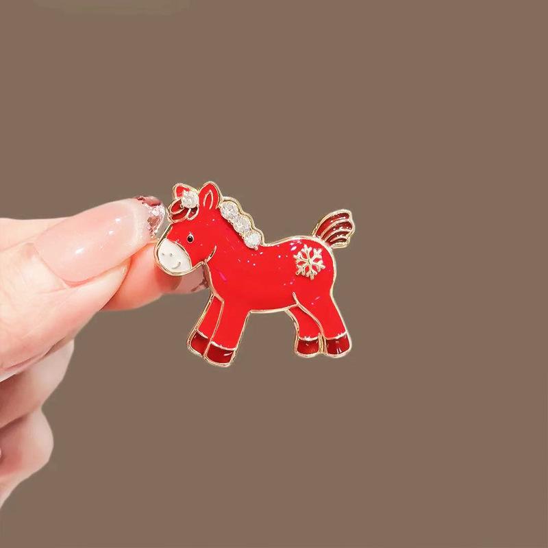 Красная Брошь-значок со стразами  Лошадь  для Женщин - Модный Аксессуар Года Лошади