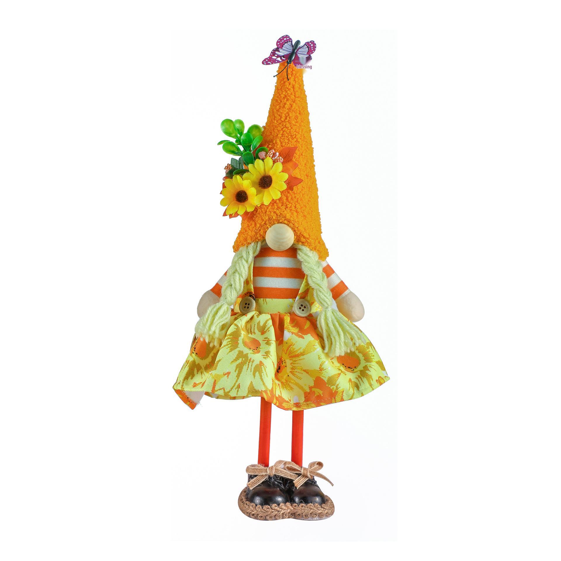 Thanksgiving Harvest Gnome Doll with Scarecrow, Sunflowers, and Maple Leaves