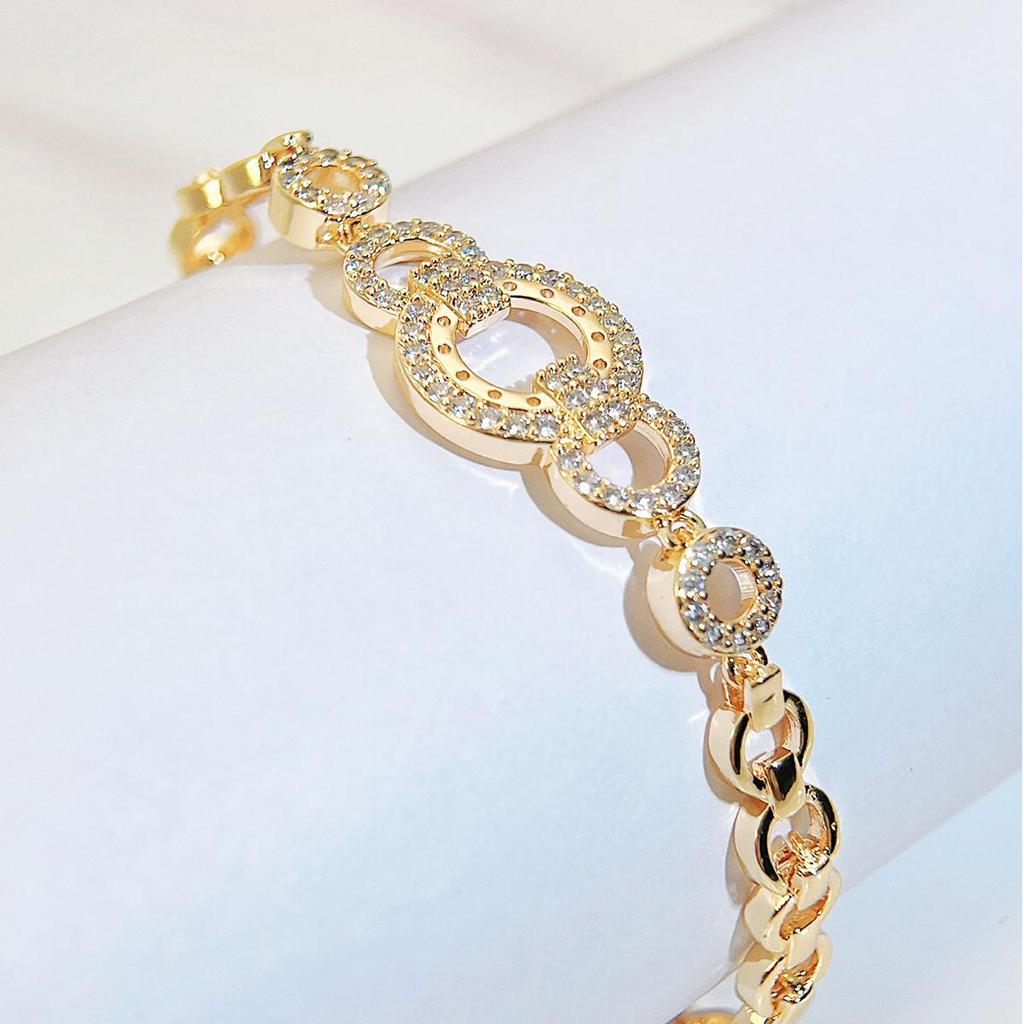 CMM High Quality Hollow Golden Silvery CZ Zirconia Tennis Bracelet Handmade Link Chain for Women