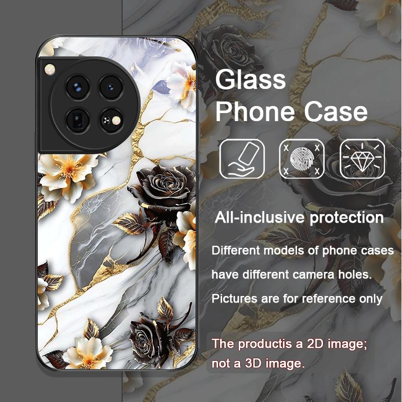 Ästhetische Blumenmarmor-Textur Kunst Gehärtetes Glas Handyhülle für OnePlus 13R 12 11 10 Pro ACE2 ACE3 Nord CE4 CE3 CE2 Lite Hülle