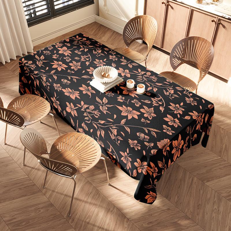 Modern Style Floral Tablecloth Decoration Home Dining Decor Large Size Table Linen Fabric for Kitchen Furniture Cover Black with