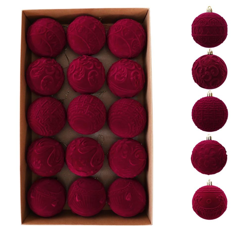 Break-Resistant Velvet Christmas Hanging Balls 8 CM Red Tree Hangable Bauble Set Indoor Decor
