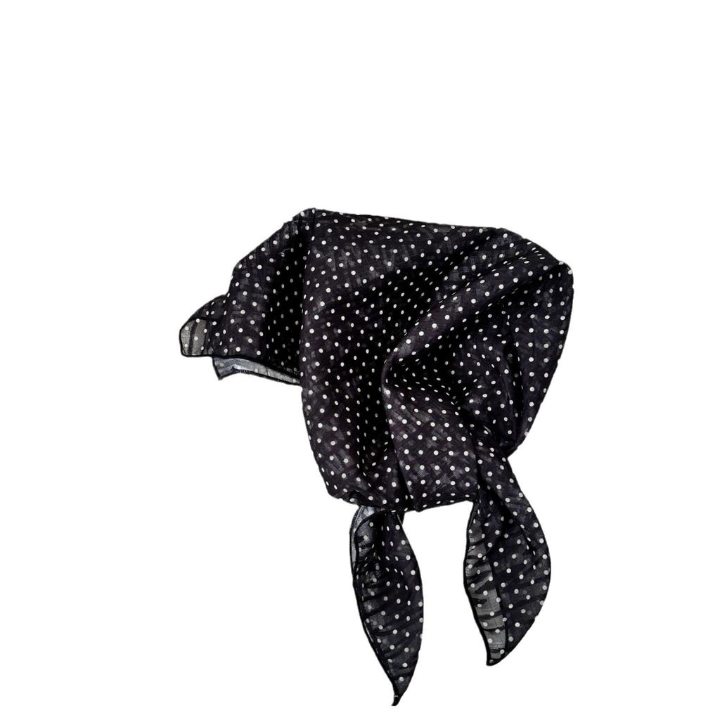 French White Polka Dot Headscarf Silk Scarf Female Cute Sweet And Playful High-End Small Square Scarf Idyllic Retro Versatile
