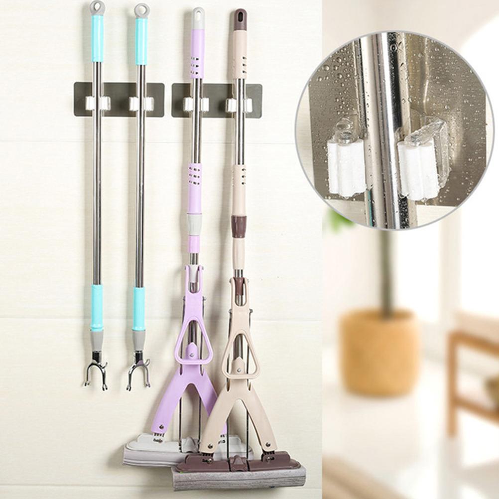 Wall Mount Mop Hanger Traceless Powerful Sticky Bathroom Mop Clip Holder