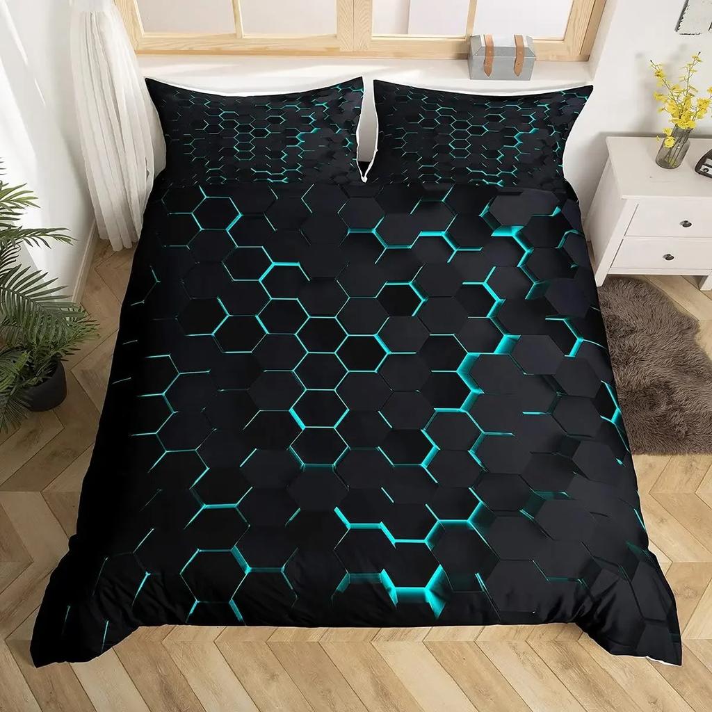 Geometric Duvet Cover Multicolor Honeycomb Hexagon Bedding Set Geometric Theme Metal Texture S